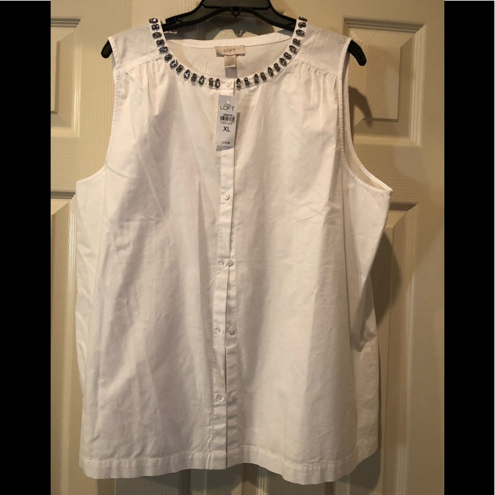 LOFT Sleeveless Blouse with rhinestone trim - XL